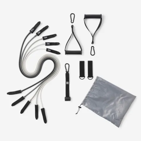 Compact weight training kit with 5 resistance bands