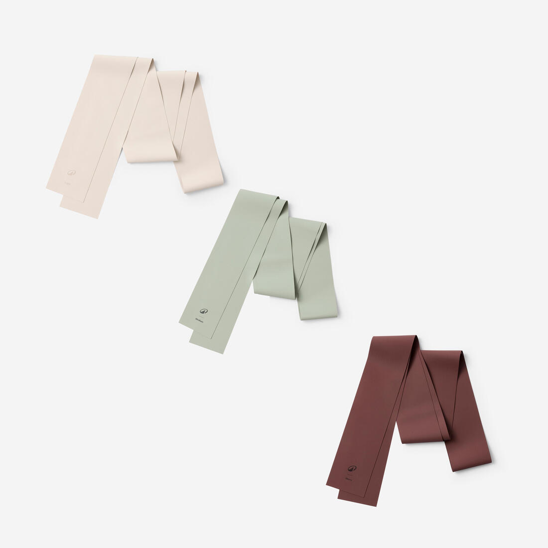 Set of 3 Pilates resistance bands (2, 3 and 4 kg) beige, green and burgundy