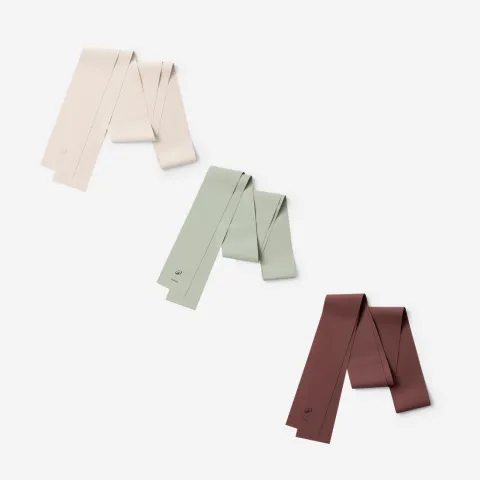 Set of 3 Pilates resistance bands (2, 3 and 4 kg) beige, green and burgundy