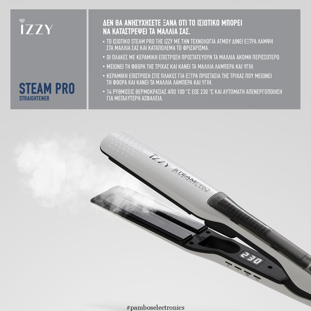 Izzy Steam Pro IZ-7106 224898 Hair Straightener with Steam and Ceramic Plates 65W