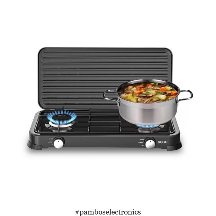 Sogo SS-10235 2-Burner Gas Stove with Lid – Black