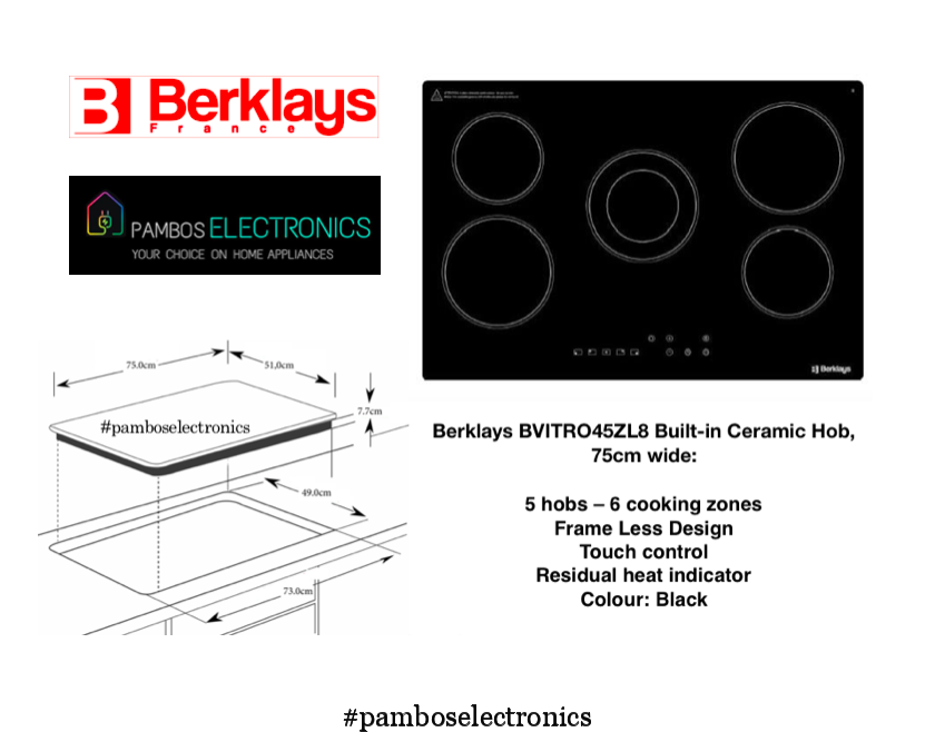 Berklays BVITRO45ZL8 Built-in Ceramic Hob, 75cm Wide