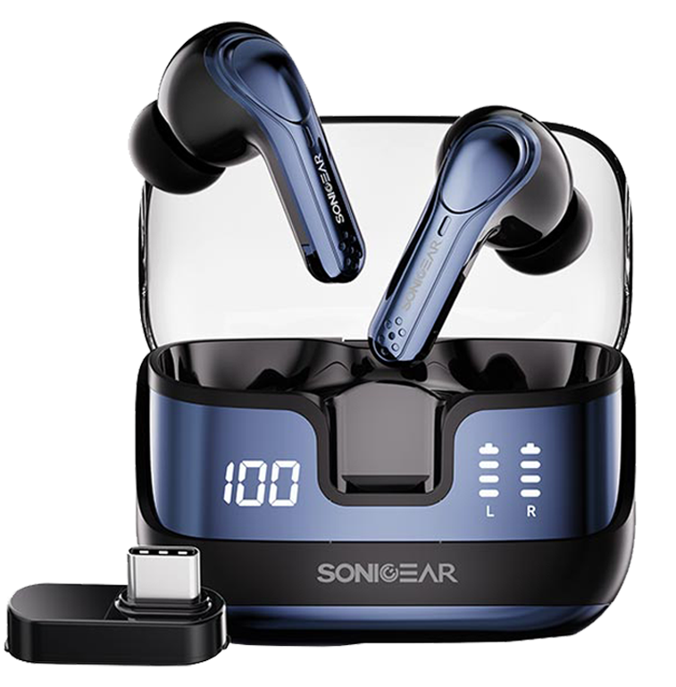 SonicGear Earphones Bluetooth & USB-C Dongle for PC EarPump XP2 Obsidian
