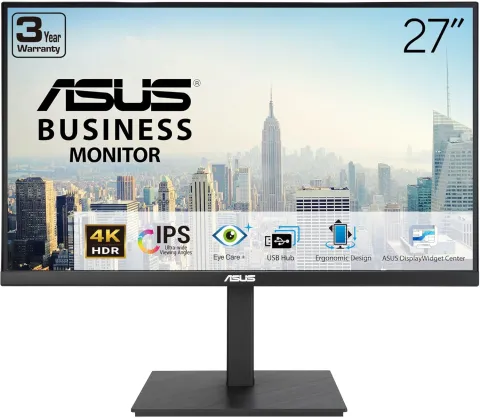 ASUS Monitor Business 27″ 4K UHD 60Hz IPS Frameless USB Hub DP Dual-HDMI Speakers Full Ergonomic VA27UQSB