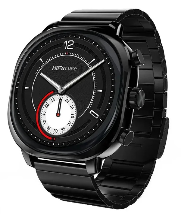 HiFuture AIX Black Swiss Inspired Elegance Stainless Steel SmartWatch, Gorilla Glass, 10 Day Battery, 1ATM