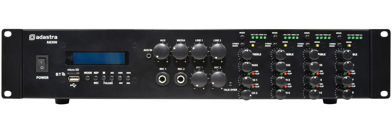 Adastra A8300 8x300W Rack Mount Amplifier BT/USB/FM 953.483UK