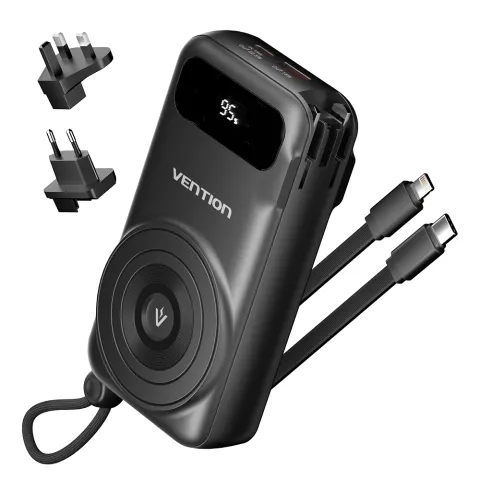 Vention Powerbank Wireless+Travel Charger 6in1 10000mAh Black FHXB0