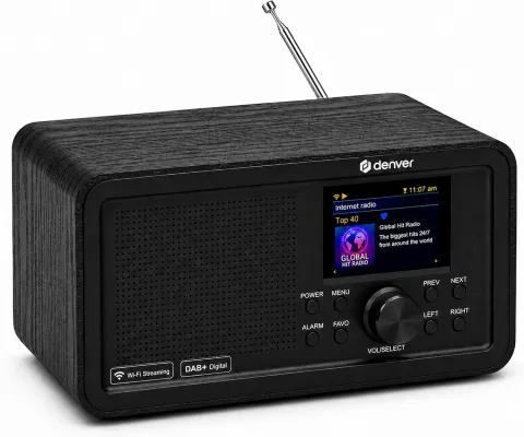 Denver DIR-200 WiFi Internet Radio with FM, Bluetooth & Colour Display (Works via Mains or 4xAA Batteries)