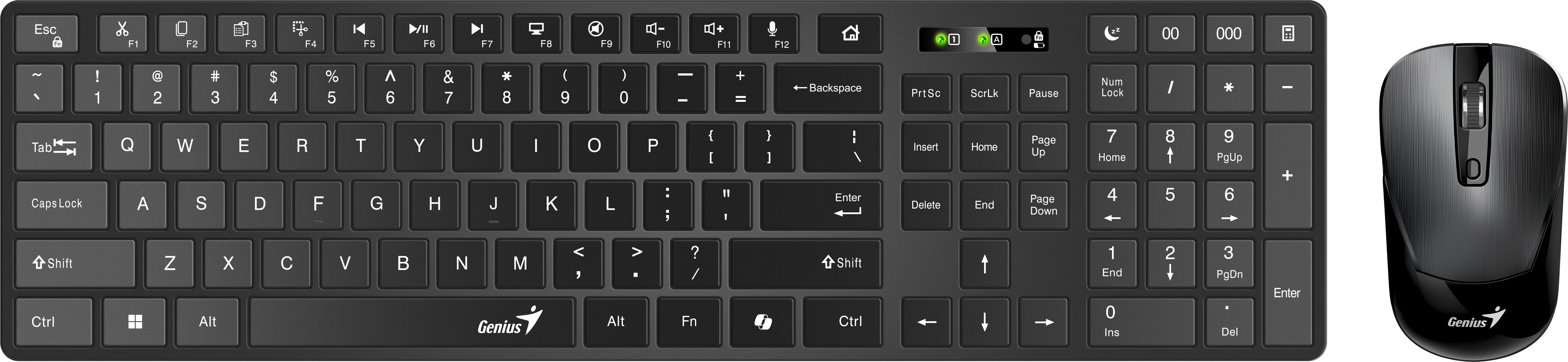Genius Keyboard-Mouse Set Wireless+BT SlimStar 8250 Black English